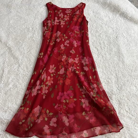Alyn Paige Slip WOMENS Dress Romantic Ruffle Sleeveless Red Size 8 Made In USA - Picture 1 of 3